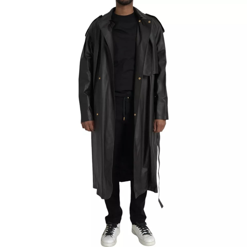 Chaqueta Gabardina Impermeable de Cuero Negro para Hombre Bottega Veneta