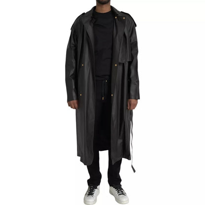 Chaqueta Gabardina Impermeable de Cuero Negro para Hombre Bottega Veneta