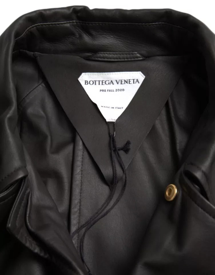 Chaqueta Gabardina Impermeable de Cuero Negro para Hombre Bottega Veneta