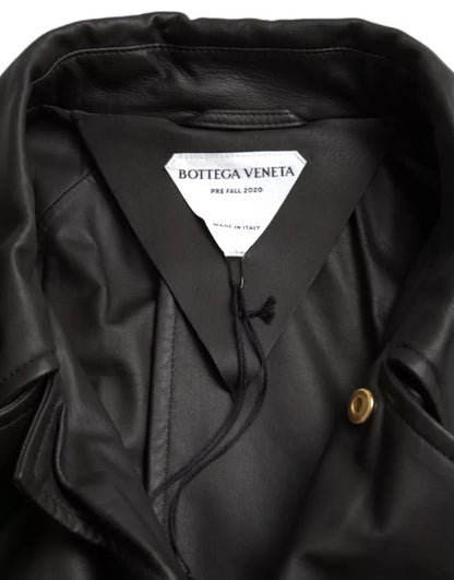 Chaqueta Gabardina Impermeable de Cuero Negro para Hombre Bottega Veneta