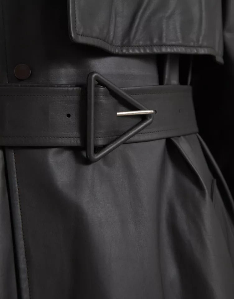 Chaqueta Gabardina Impermeable de Cuero Negro para Hombre Bottega Veneta