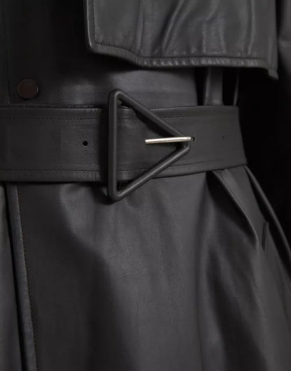 Chaqueta Gabardina Impermeable de Cuero Negro para Hombre Bottega Veneta