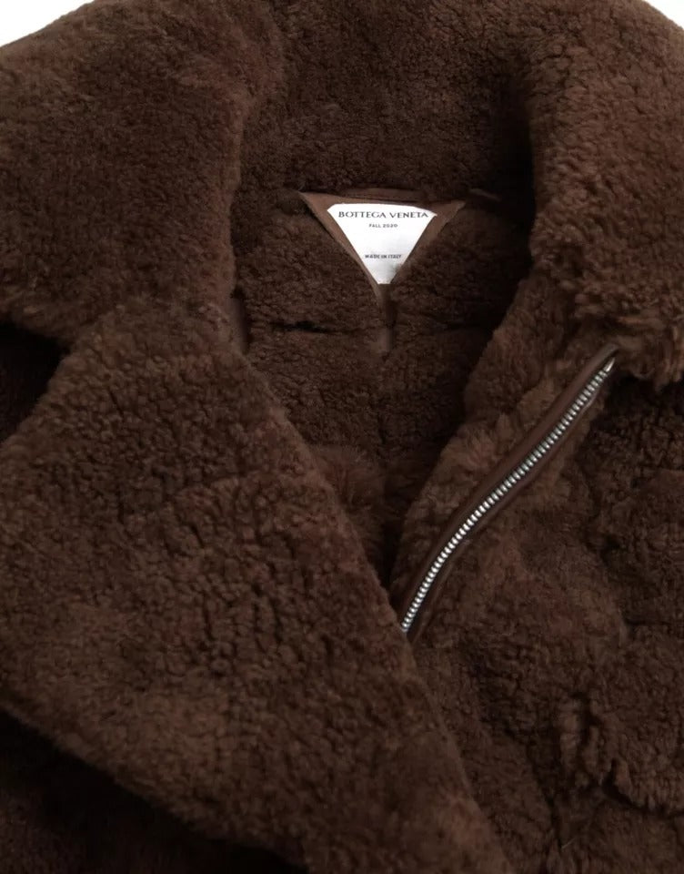 Chaqueta de abrigo de piel de cordero marrón de Bottega Veneta