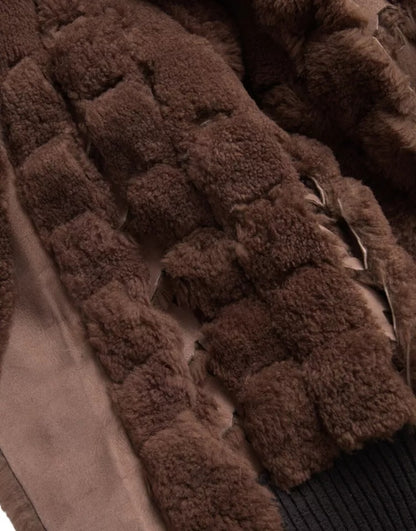 Chaqueta de abrigo de piel de cordero marrón de Bottega Veneta