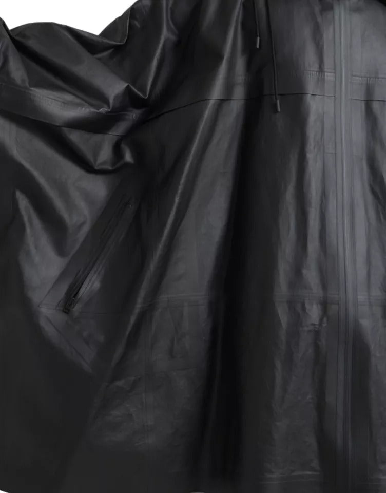 Gabardina Bottega Veneta de piel negra con capucha para hombre