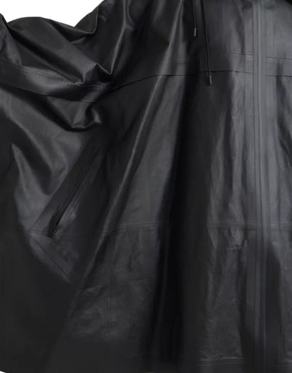 Gabardina Bottega Veneta de piel negra con capucha para hombre