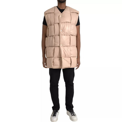 Chaqueta Bottega Veneta Beige Acolchada Sin Mangas de Piel de Becerro