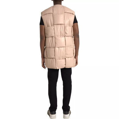 Chaqueta Bottega Veneta Beige Acolchada Sin Mangas de Piel de Becerro