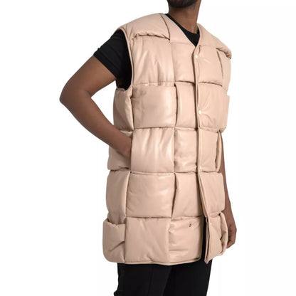 Chaqueta Bottega Veneta Beige Acolchada Sin Mangas de Piel de Becerro