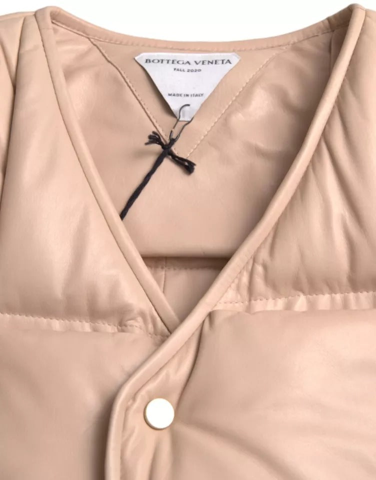 Chaqueta Bottega Veneta Beige Acolchada Sin Mangas de Piel de Becerro