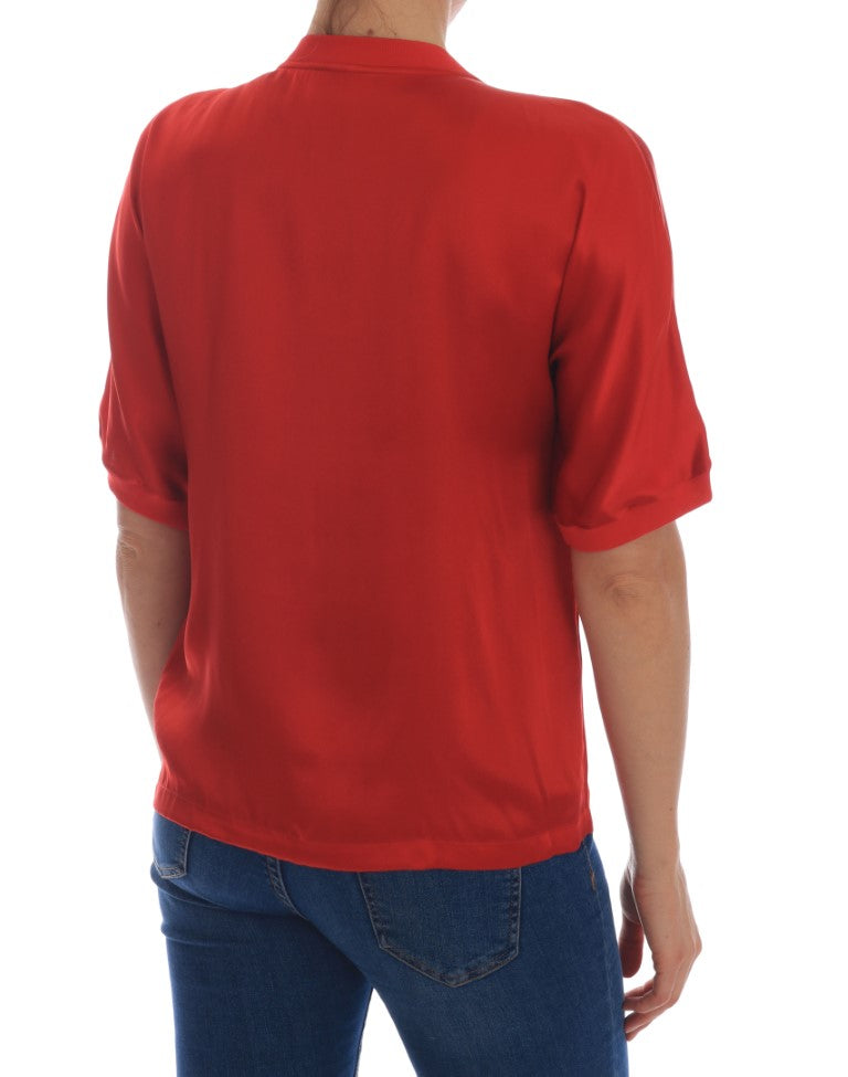 Blusa Dolce & Gabbana de seda roja con estampado floral de naranjas y cristales