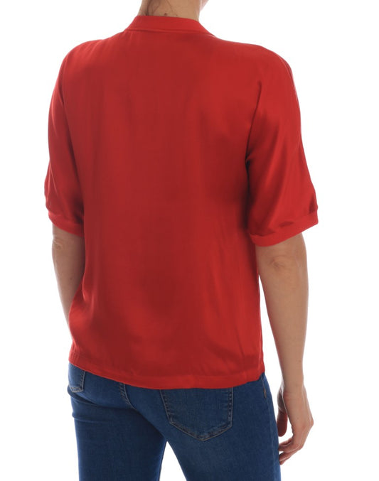 Blusa Dolce & Gabbana de seda roja con estampado floral de naranjas y cristales