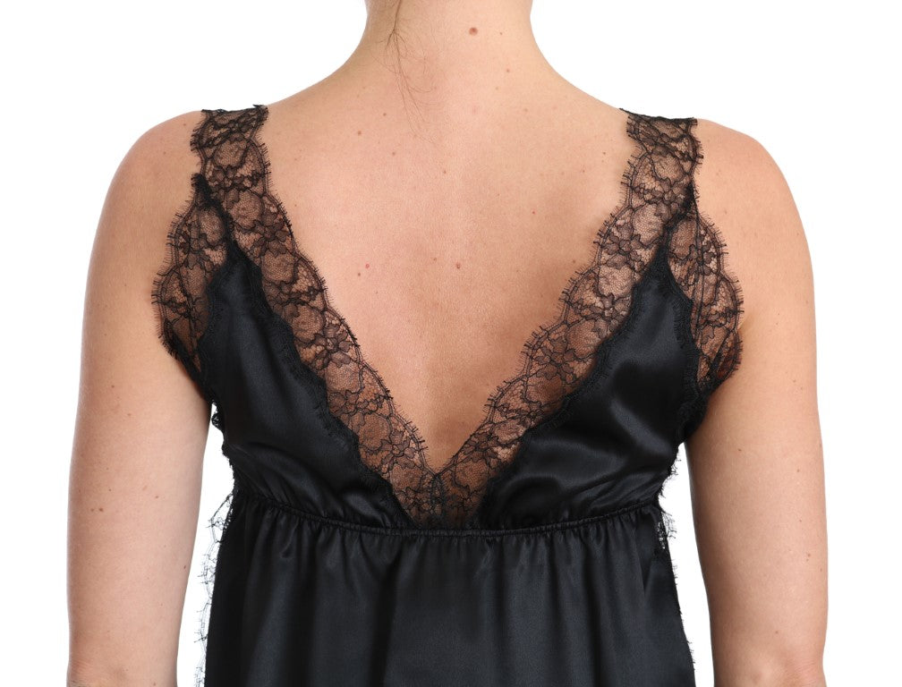 Dolce & Gabbana Lencería Camisola de Encaje de Seda Elástica Negra