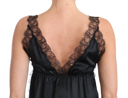 Dolce & Gabbana Lencería Camisola de Encaje de Seda Elástica Negra