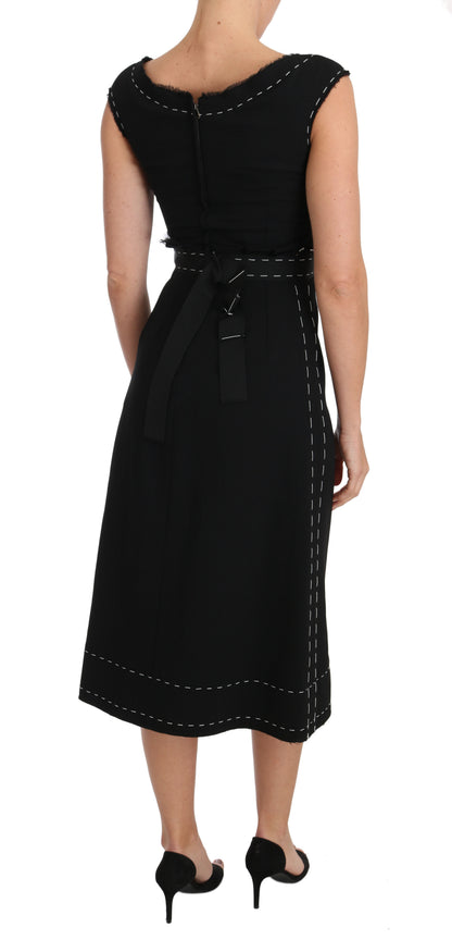 Vestido de tubo de lana elástica negra con corte A de Dolce & Gabbana