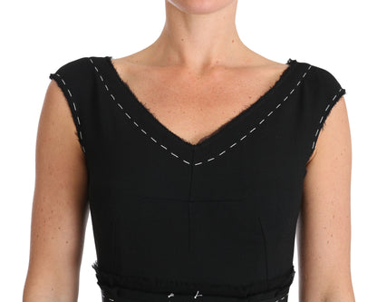 Vestido de tubo de lana elástica negra con corte A de Dolce & Gabbana