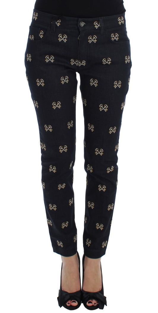 Jeans KATE pitillo bordados con llave azules de Dolce & Gabbana
