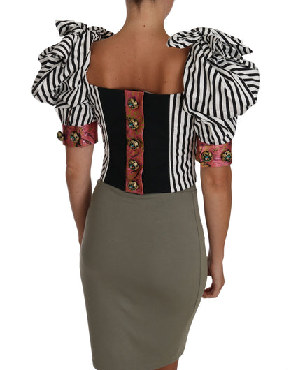 Dolce & Gabbana Camisa Corta de Manga Abullonada a Rayas Blancas y Negras