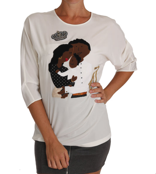 Camiseta de seda blanca con cristales #dgfamily de Dolce & Gabbana