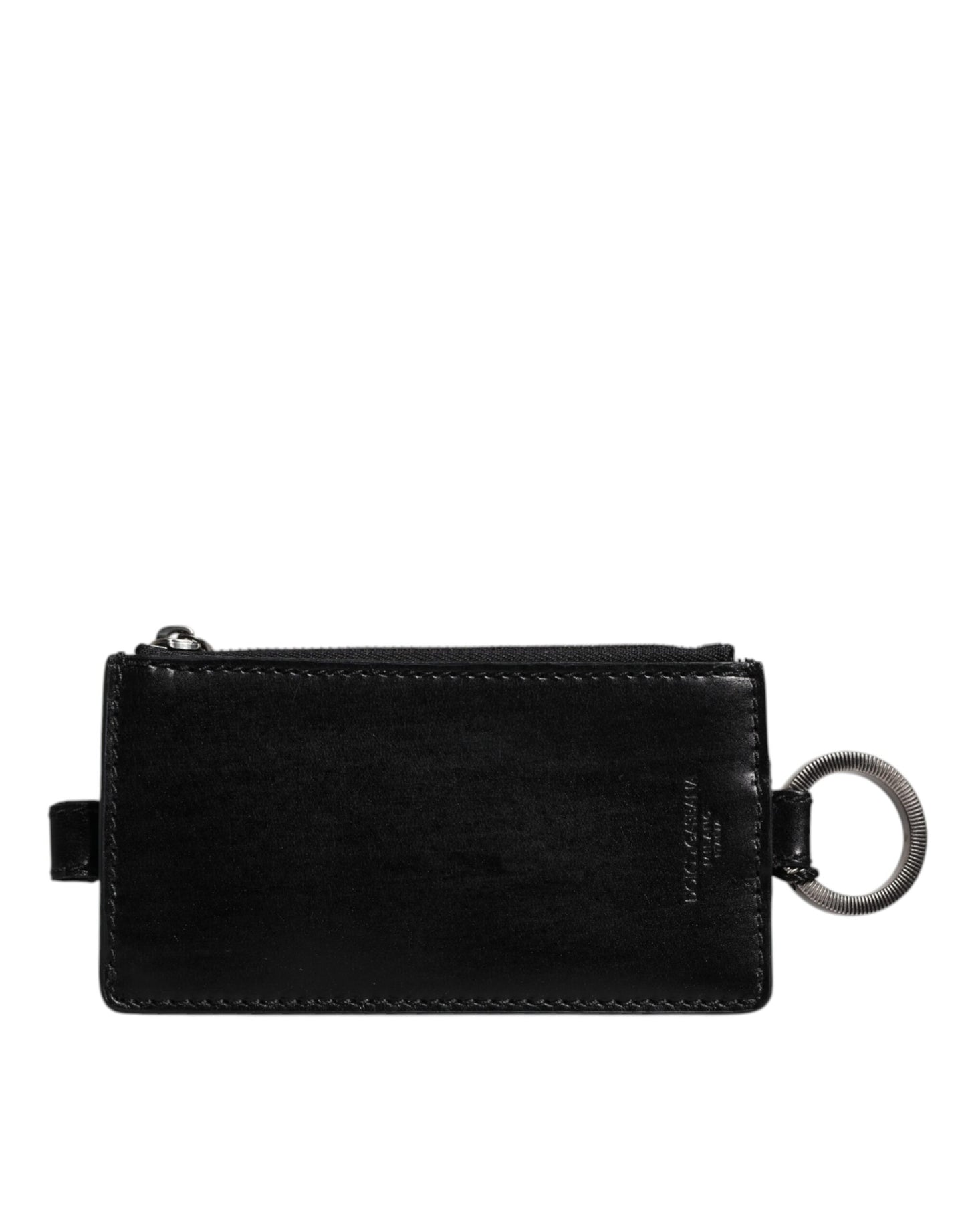 Cartera tarjetero con cordón de cuero de caballo negro con logo Dolce & Gabbana