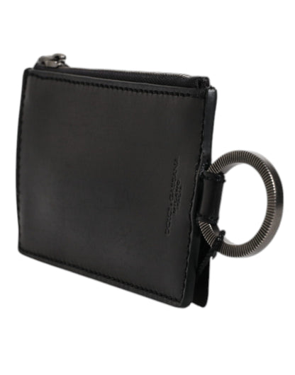 Cartera tarjetero con cordón de cuero de caballo negro con logo Dolce & Gabbana