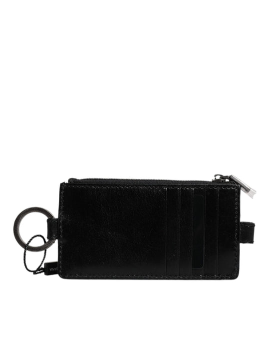 Cartera tarjetero con cordón de cuero de caballo negro con logo Dolce & Gabbana