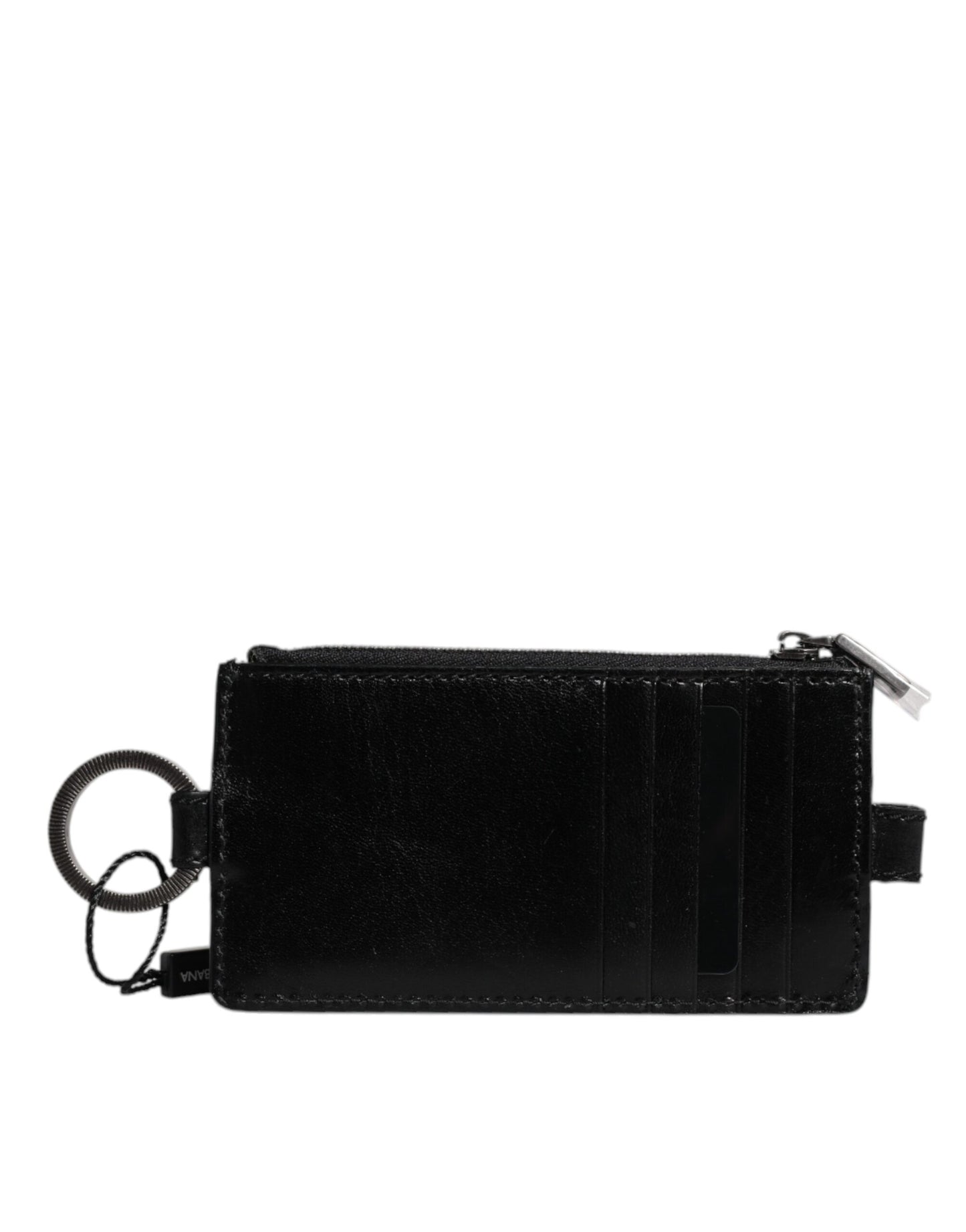 Cartera tarjetero con cordón de cuero de caballo negro con logo Dolce & Gabbana