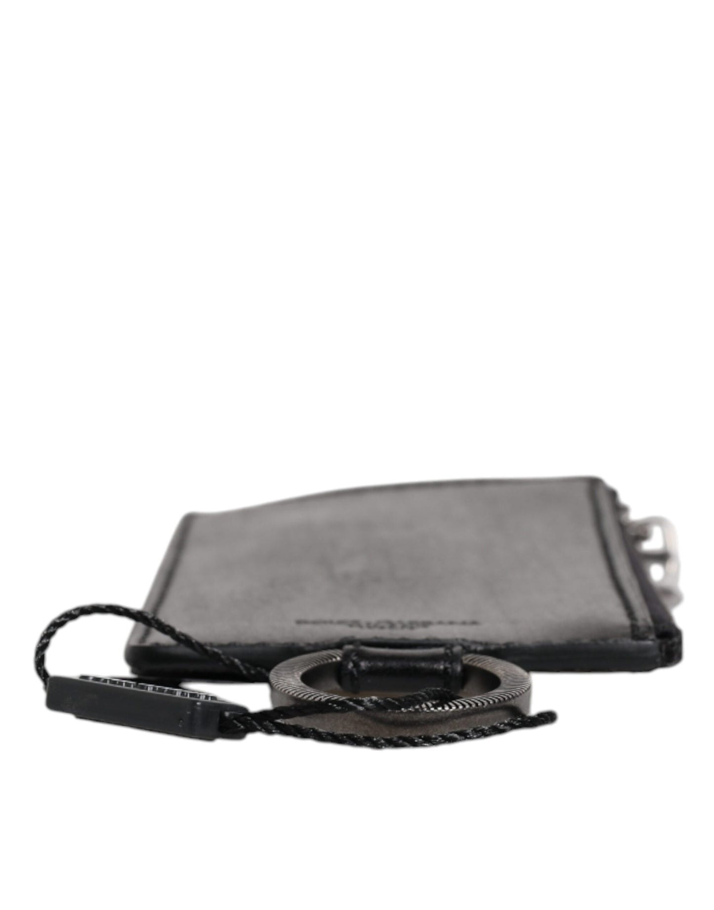 Cartera tarjetero con cordón de cuero de caballo negro con logo Dolce & Gabbana