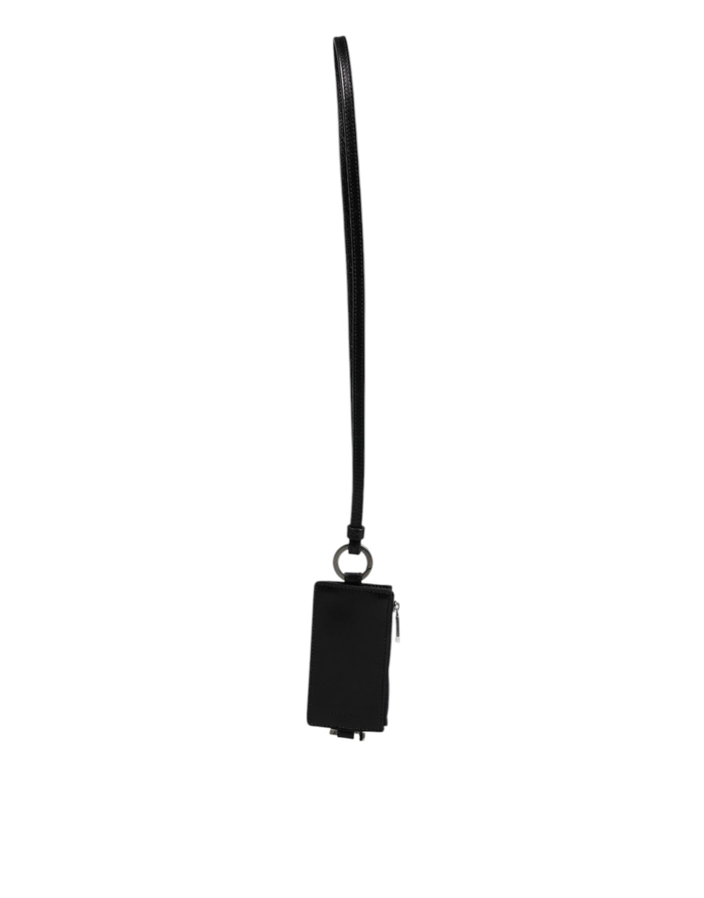 Cartera tarjetero con cordón de cuero de caballo negro con logo Dolce & Gabbana