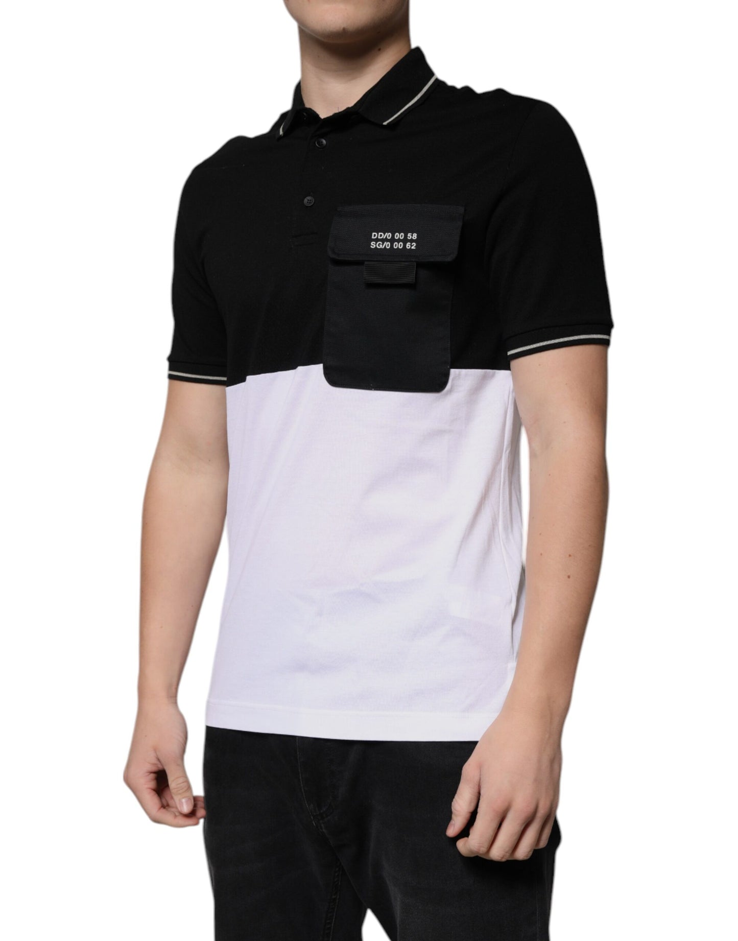 Polo Dolce & Gabbana de algodón blanco y negro con manga corta