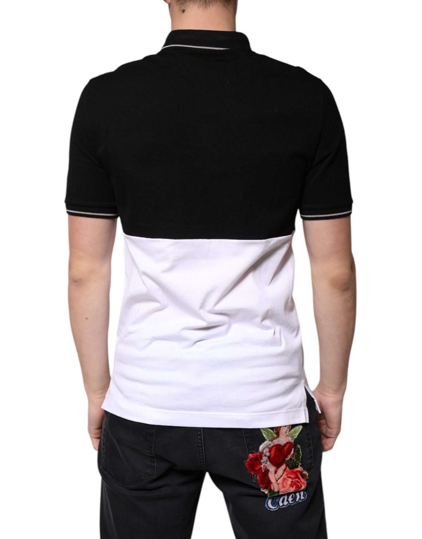 Polo Dolce & Gabbana de algodón blanco y negro con manga corta
