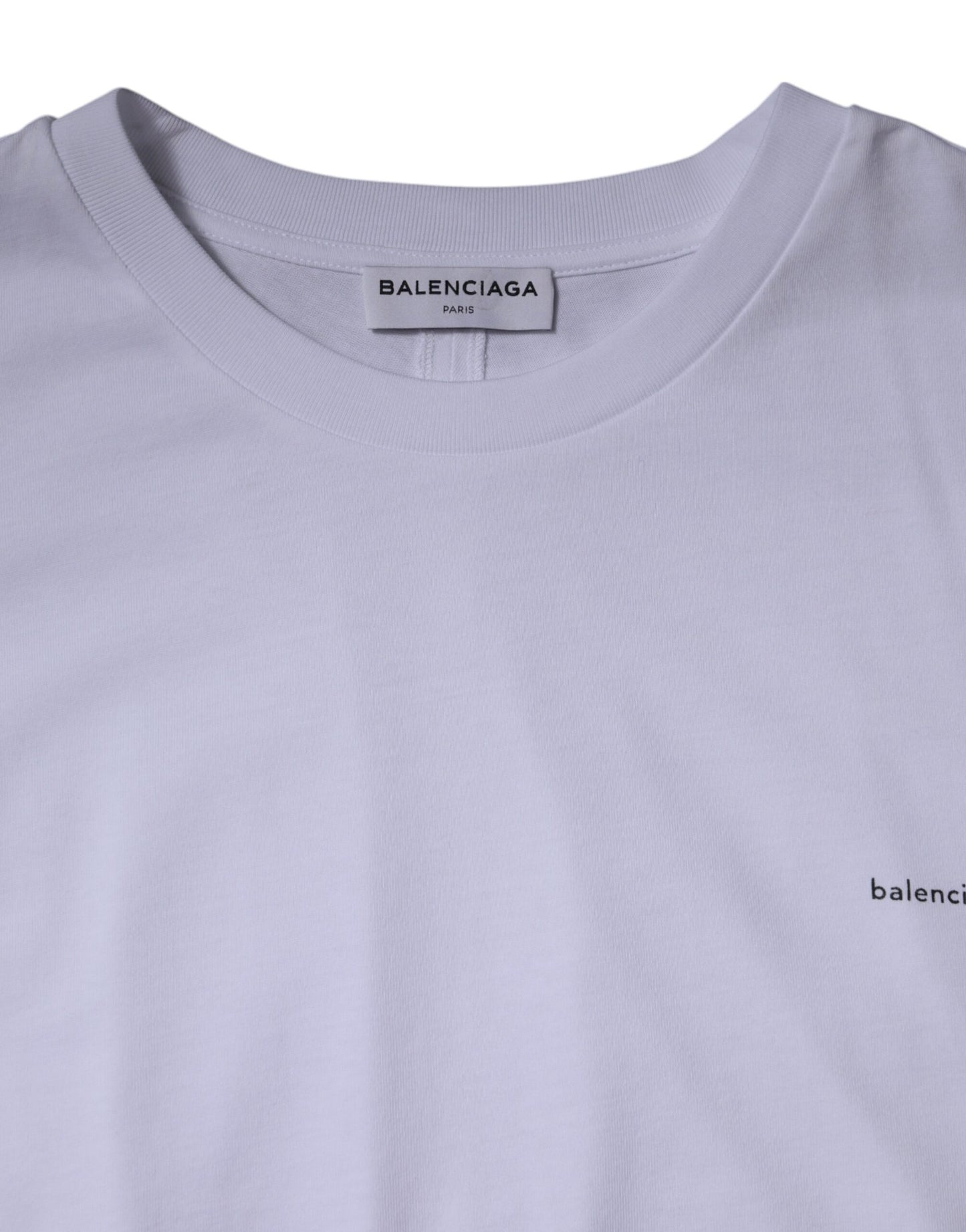 Camiseta Balenciaga blanca de algodón con cuello redondo, logotipo y manga corta