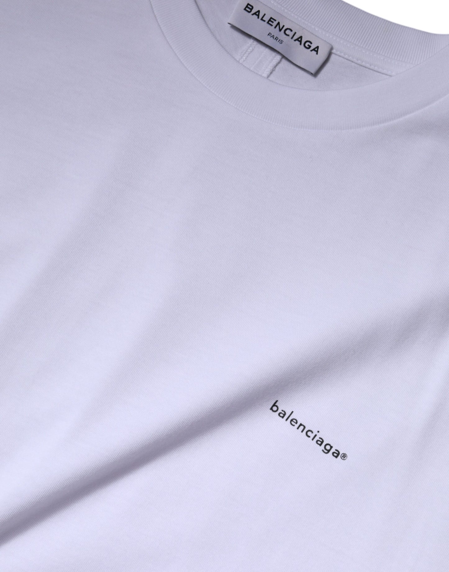 Camiseta Balenciaga blanca de algodón con cuello redondo, logotipo y manga corta