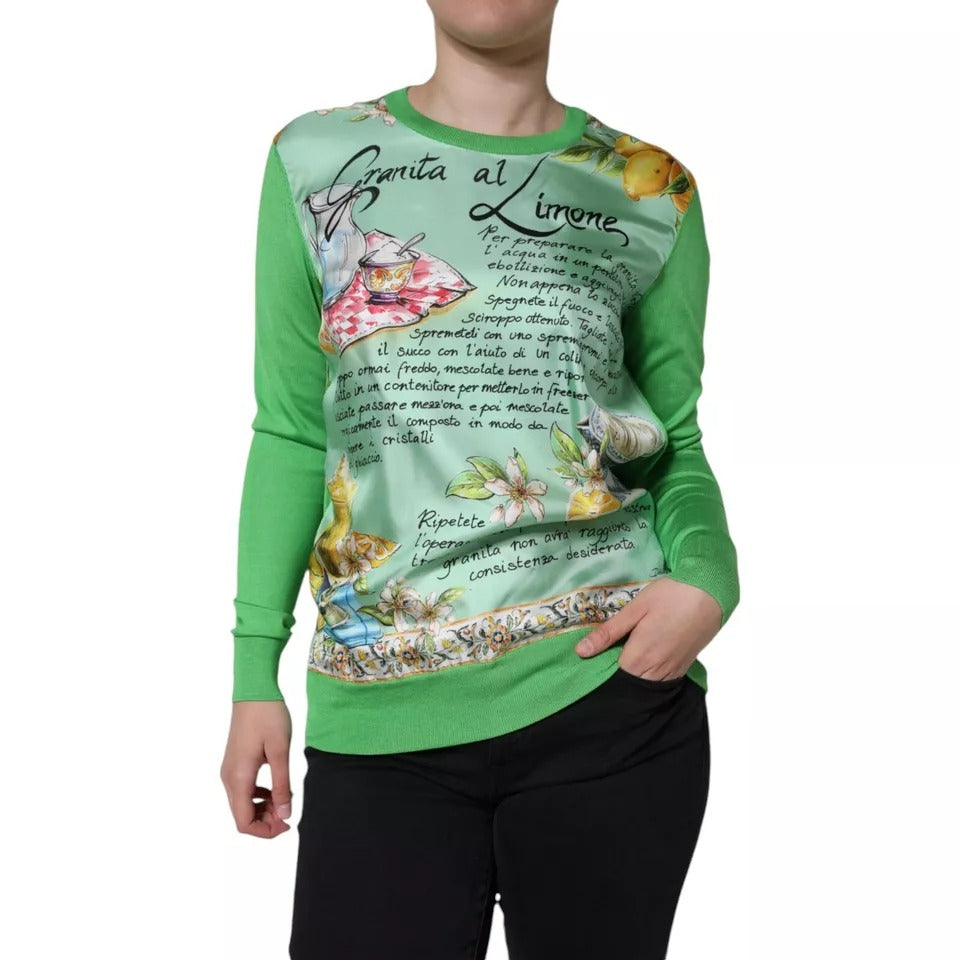 Suéter de seda verde de manga larga con estampado "Granita Al Limone" de Dolce & Gabbana