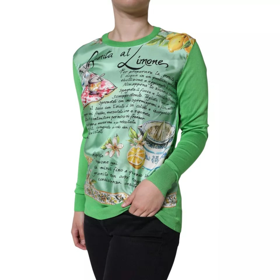 Suéter de seda verde de manga larga con estampado "Granita Al Limone" de Dolce & Gabbana