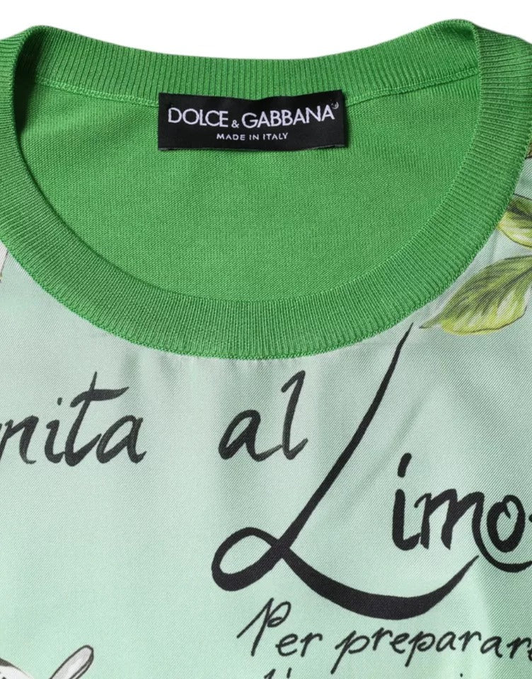 Suéter de seda verde de manga larga con estampado "Granita Al Limone" de Dolce & Gabbana