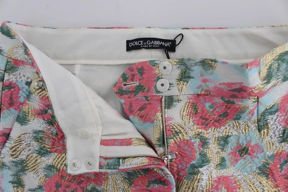 Pantalones en brocado floral rosa y blanco de Dolce & Gabbana