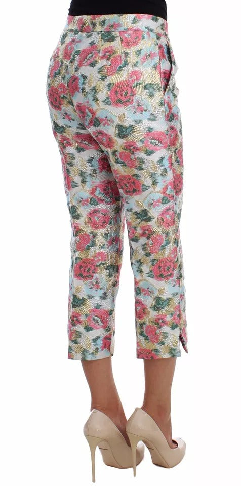 Pantalones en brocado floral rosa y blanco de Dolce & Gabbana