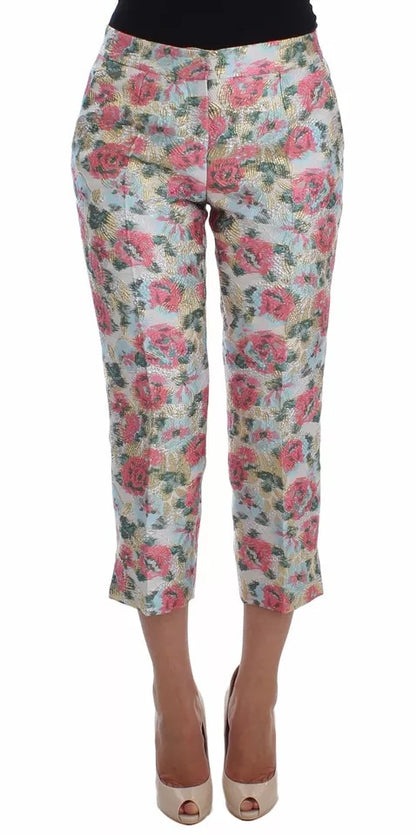 Pantalones en brocado floral rosa y blanco de Dolce & Gabbana