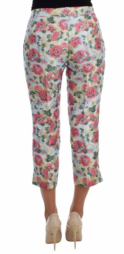 Pantalones en brocado floral rosa y blanco de Dolce & Gabbana