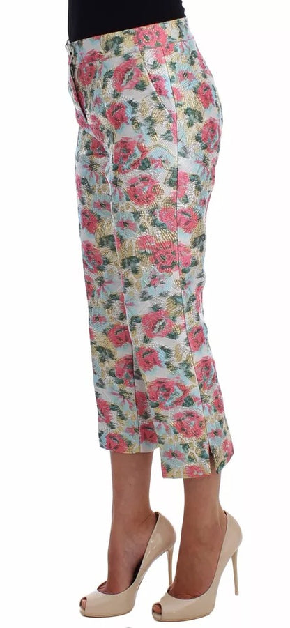 Pantalones en brocado floral rosa y blanco de Dolce & Gabbana