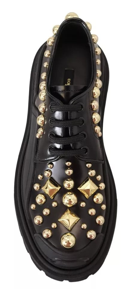 Zapatos Derby de Trekking de Cuero Negro con Adornos Dolce & Gabbana