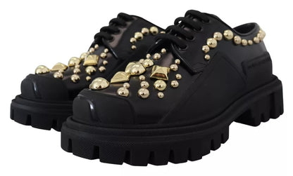 Zapatos Derby de Trekking de Cuero Negro con Adornos Dolce & Gabbana