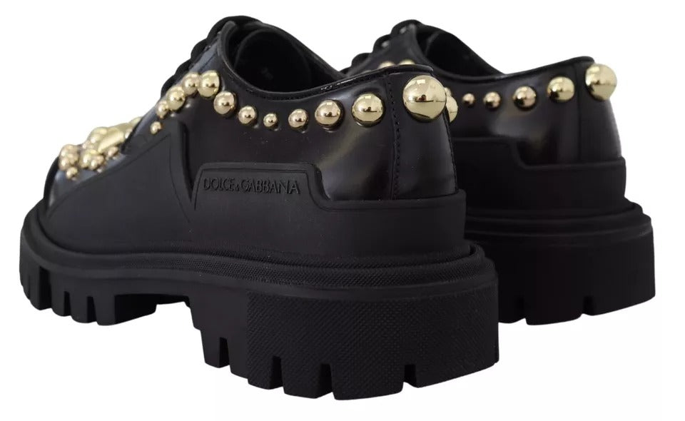 Zapatos Derby de Trekking de Cuero Negro con Adornos Dolce & Gabbana