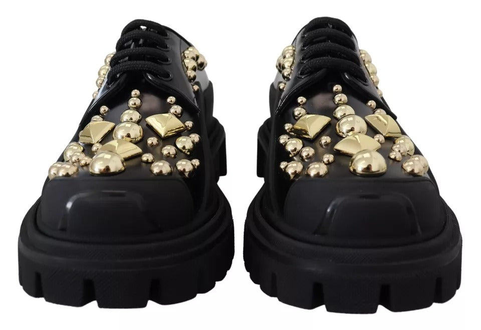 Zapatos Derby de Trekking de Cuero Negro con Adornos Dolce & Gabbana