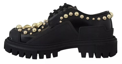 Zapatos Derby de Trekking de Cuero Negro con Adornos Dolce & Gabbana