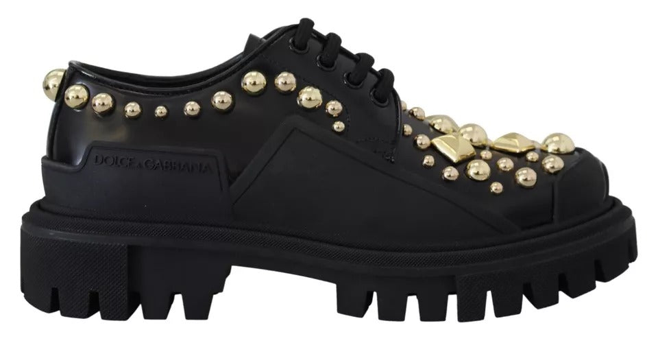Zapatos Derby de Trekking de Cuero Negro con Adornos Dolce & Gabbana