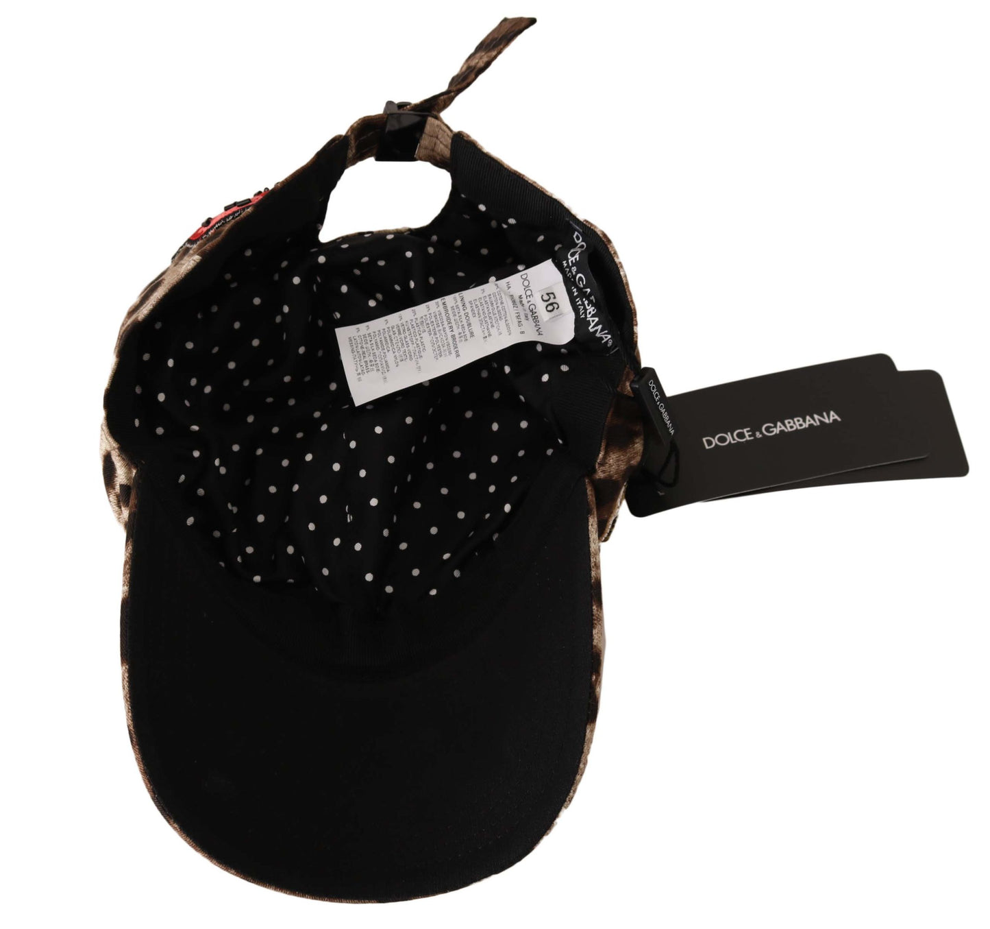 Gorra de béisbol Dolce & Gabbana marrón con lentejuelas de leopardo y aplique Sicily