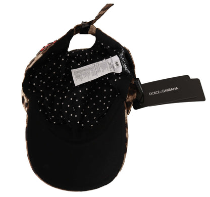 Gorra de béisbol Dolce & Gabbana marrón con lentejuelas de leopardo y aplique Sicily