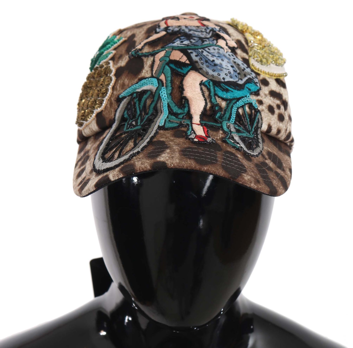 Gorra de béisbol Dolce & Gabbana marrón con lentejuelas de leopardo y aplique Sicily